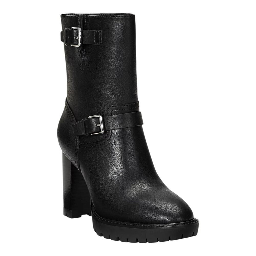 Lauren Ralph Lauren Women's Lyvia Leather Buckled Booties Black Size 8 1/2